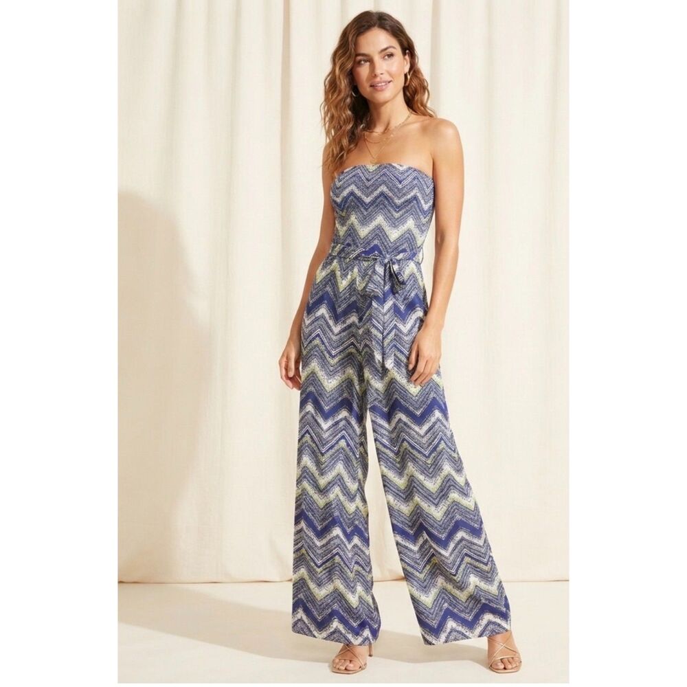 Guess Strapless Chevron Wide Leg Jumpsuit in Blue and Green Size XS EUC
